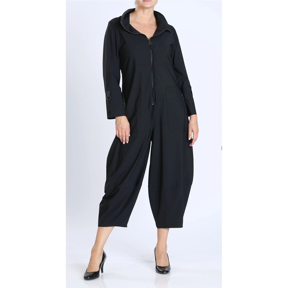 IC By Connie K Pants - IC By Connie K Jumpsuit Women Barrel Leg Zip Up Lightweight Stretch Black Medium